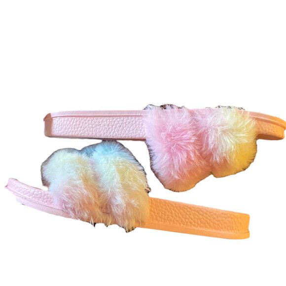 BEBE Girls Pink Furry Slides Flip Flop Slippers Size 13/1 - Picture 5 of 7